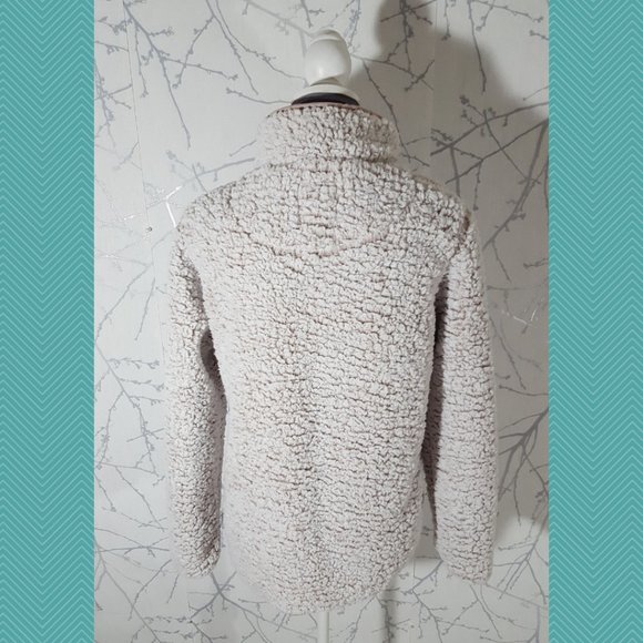 Thread & Supply Ivory Tan Fleece Teddy Quarter Zip Wubby Pullover - Picture 4 of 5